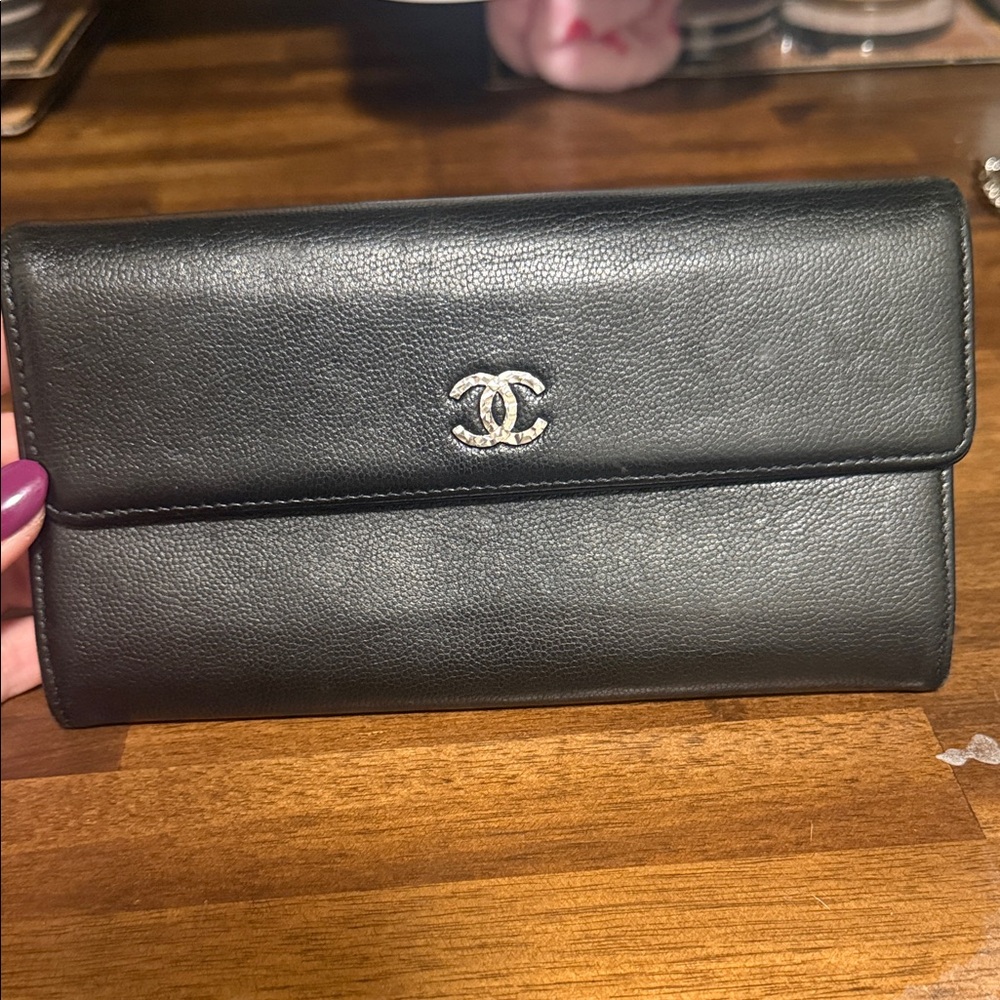 Chanel Classic Black Wallet with Silver Logo